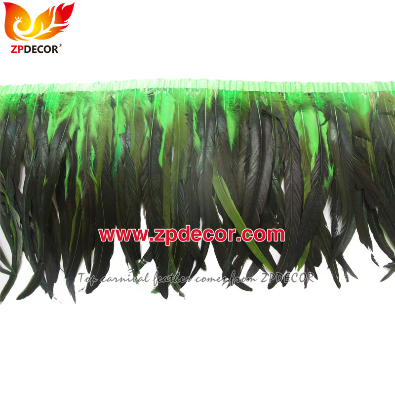 Zpdecor Feathers Factory Wholesale 30-35cm Dyed Lime Green Rooster Coque Tail Feathers Trim for Bahams Jankanoo Carnival