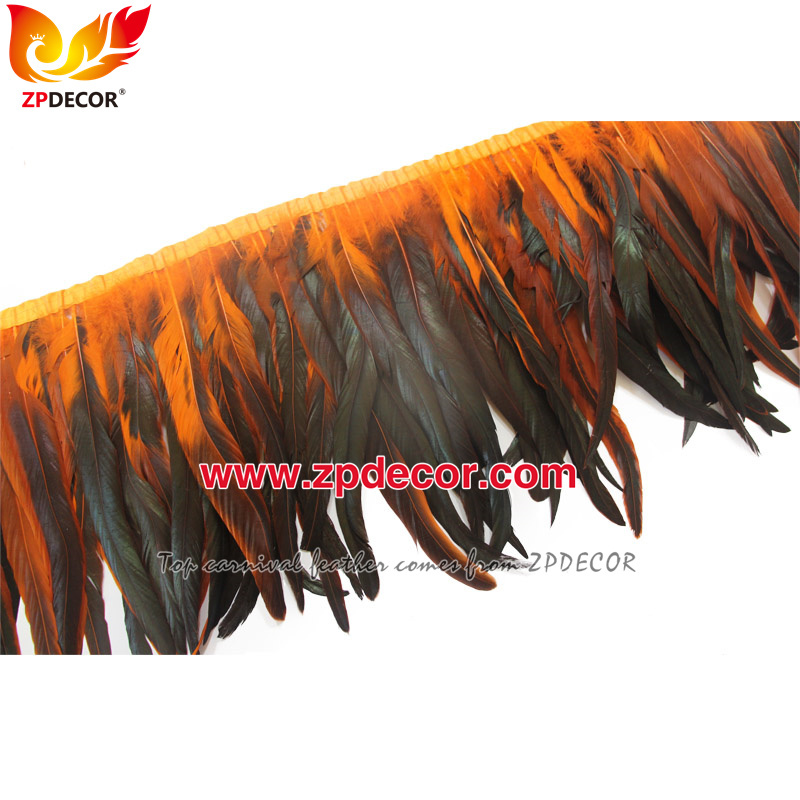Zpdecor Feathers Factory Wholesale 30-35cm Dyed Orange Rooster Coque Tail Feathers Trim for Samba Carnival Feather