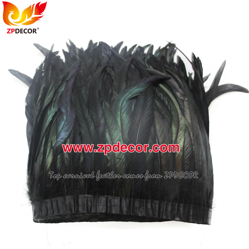 Zpdecor Feathers Factory Wholesale 30-35cm Dyed Black Rooster Coque Tail Feathers Trim for Bahams Jankanoo Carnival