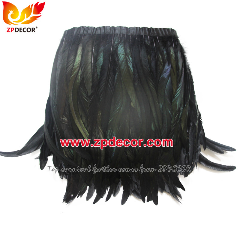 Zpdecor Feathers Factory Wholesale 30-35cm Dyed Black Rooster Coque Tail Feathers Trim for Bahams Jankanoo Carnival