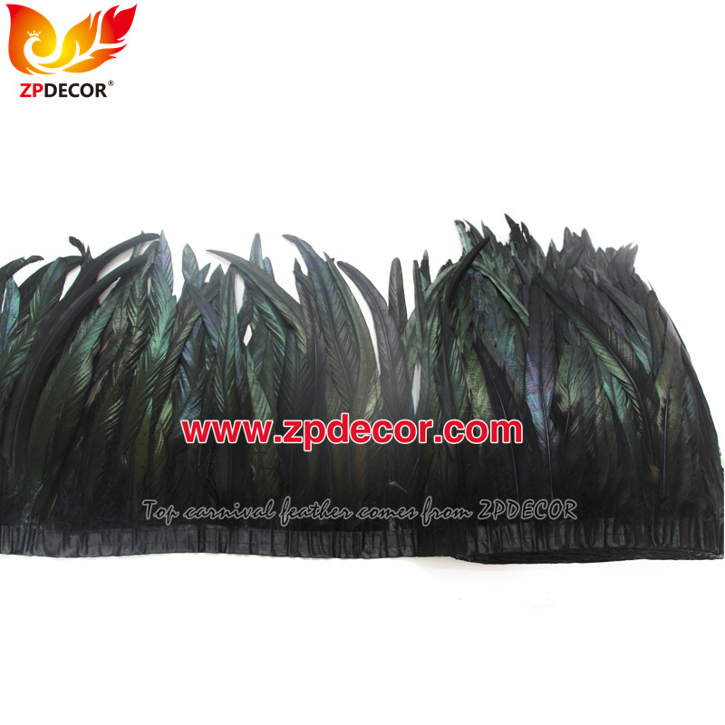 Zpdecor Feathers Factory Wholesale 30-35cm Dyed Black Rooster Coque Tail Feathers Trim for Bahams Jankanoo Carnival