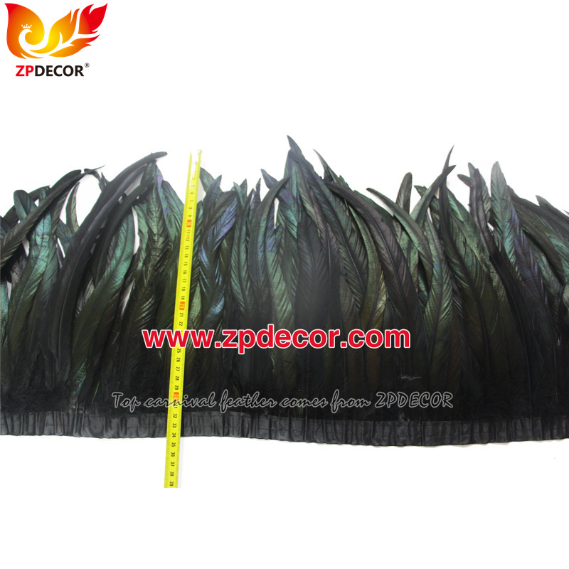 Zpdecor Feathers Factory Wholesale 30-35cm Dyed Black Rooster Coque Tail Feathers Trim for Bahams Jankanoo Carnival