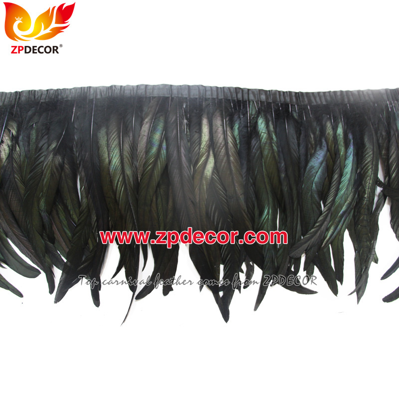 Zpdecor Feathers Factory Wholesale 30-35cm Dyed Black Rooster Coque Tail Feathers Trim for Bahams Jankanoo Carnival