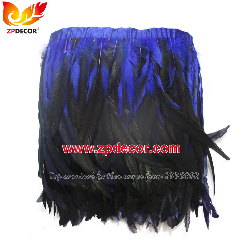 Zpdecor Feathers Factory Wholesale 30-35cm Dyed Royal Blue Rooster Coque Tail Feathers Trim for Bahams Jankanoo Carnival