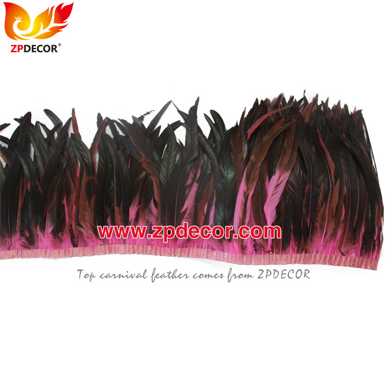 Zpdecor Feathers Factory Wholesale 30-35cm Dyed Pink Rooster Coque Tail Feathers Trim for Trinidadand Tobago Carnival
