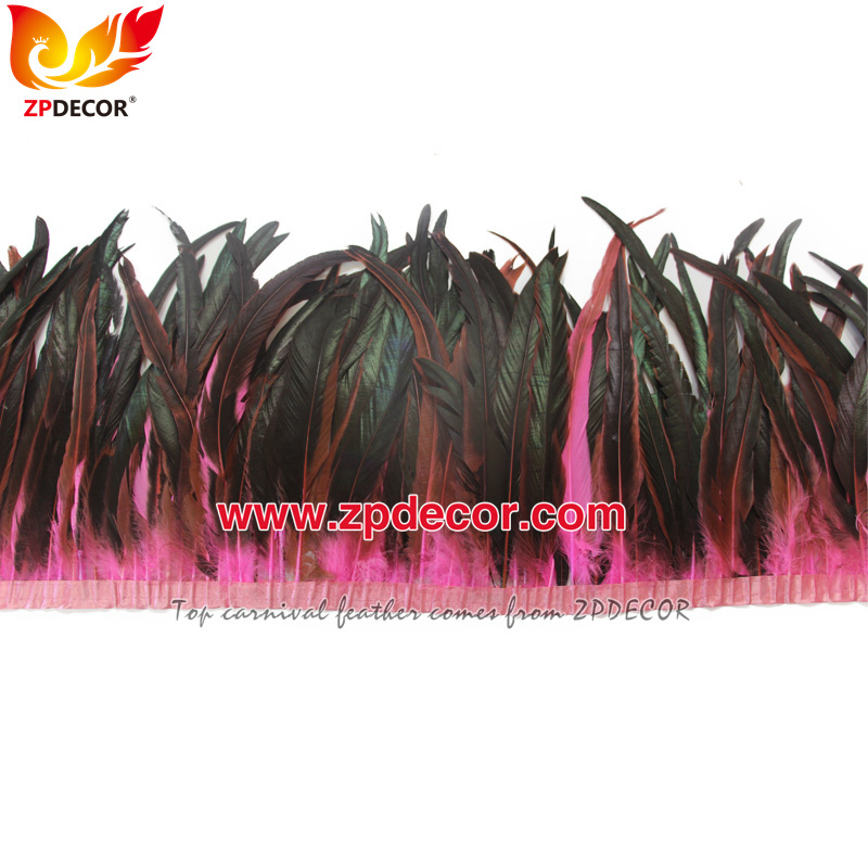 Zpdecor Feathers Factory Wholesale 30-35cm Dyed Pink Rooster Coque Tail Feathers Trim for Trinidadand Tobago Carnival