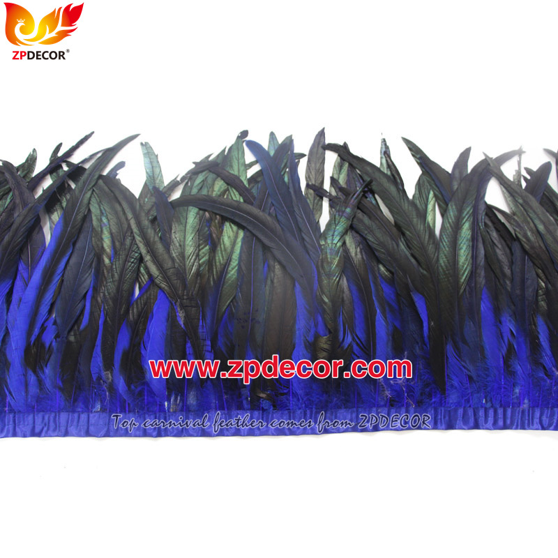 Zpdecor Feathers Factory Wholesale 25-30 cm 16 Colors Stock Bleached Dyed Rooster Coque Tail Feathers Trim for Carnival Costumes Design
