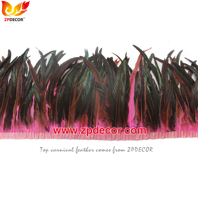 Zpdecor Feathers Factory Wholesale 25-30 cm 16 Colors Stock Bleached Dyed Rooster Coque Tail Feathers Trim for Carnival Costumes Design