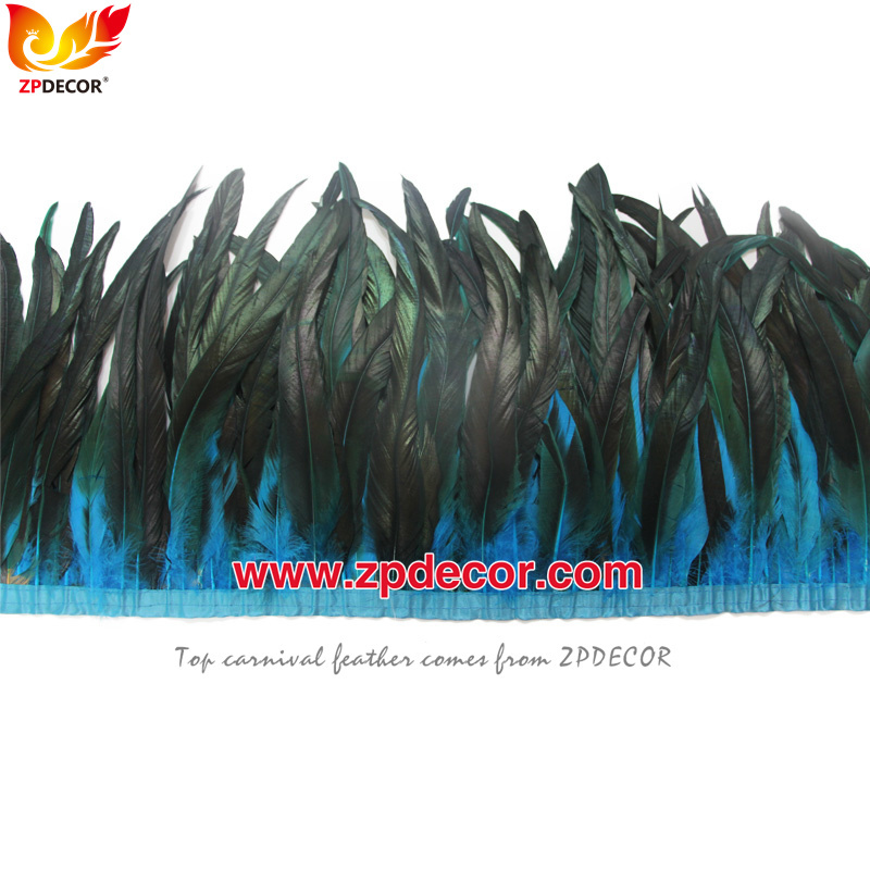 Zpdecor Feathers Factory Wholesale 25-30 cm 16 Colors Stock Bleached Dyed Rooster Coque Tail Feathers Trim for Carnival Costumes Design