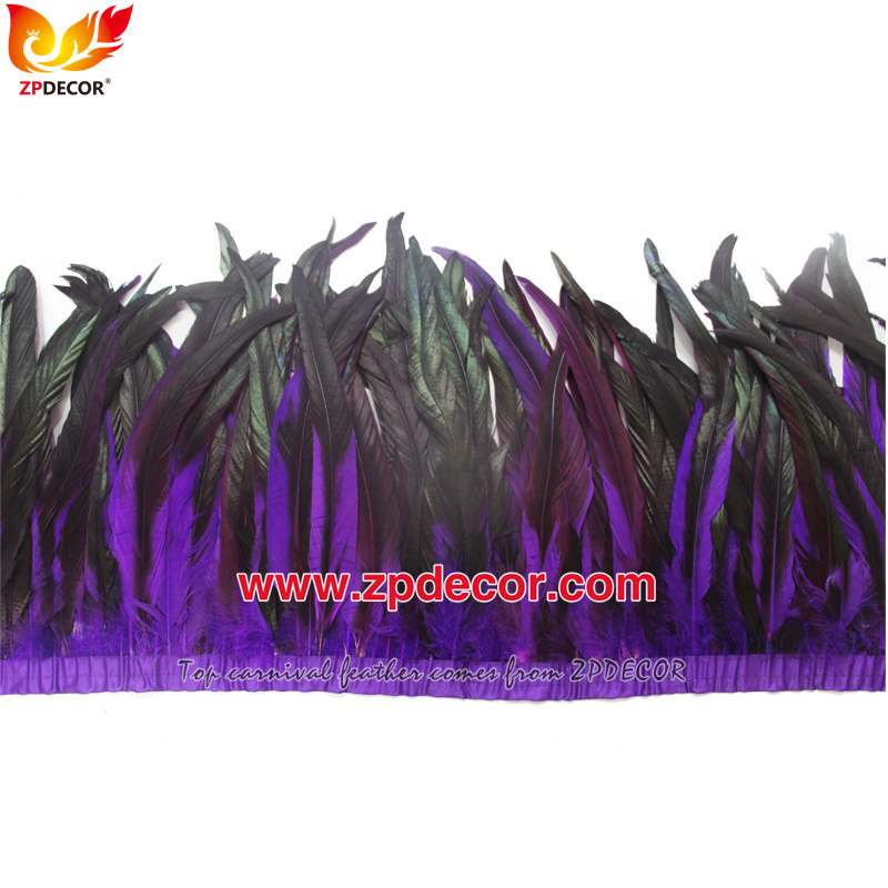 Zpdecor Feathers Factory Wholesale 25-30 cm 16 Colors Stock Bleached Dyed Rooster Coque Tail Feathers Trim for Carnival Costumes Design