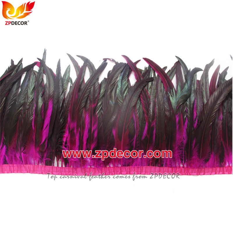 Zpdecor Feathers Factory Wholesale 25-30 cm 16 Colors Stock Bleached Dyed Rooster Coque Tail Feathers Trim for Carnival Costumes Design