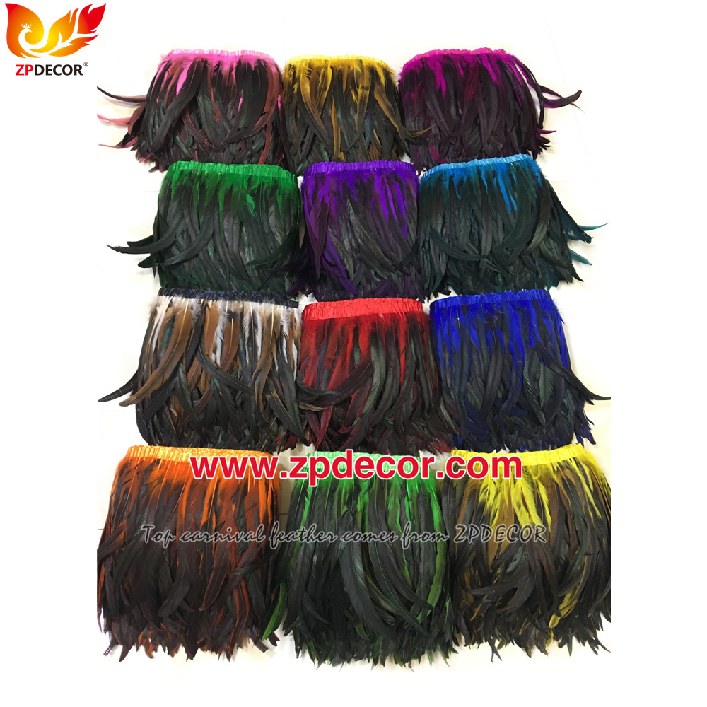 Zpdecor Feathers Factory Wholesale 25-30 cm 16 Colors Stock Bleached Dyed Rooster Coque Tail Feathers Trim for Carnival Costumes Design