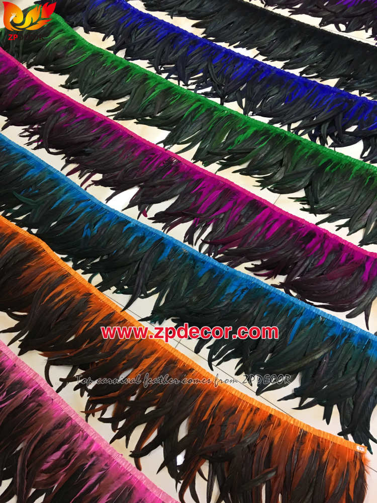 Zpdecor Feathers Factory Wholesale 30-35cm Dyed Rooster Coque Tail Feathers Trim for Miami Carnival Costumes