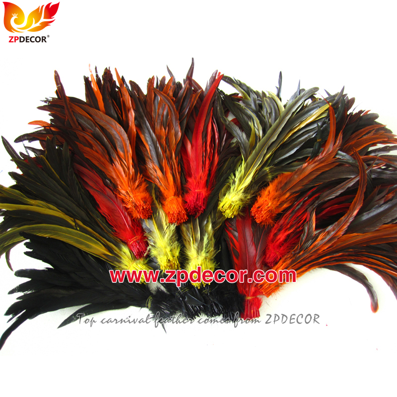 Zpdecor Feathers Factory Wholesale 35-40cm Directly Dyed Mix Colors Rooster Coque Tail Feathers for Bahams Jankanoo Carnival Costumes