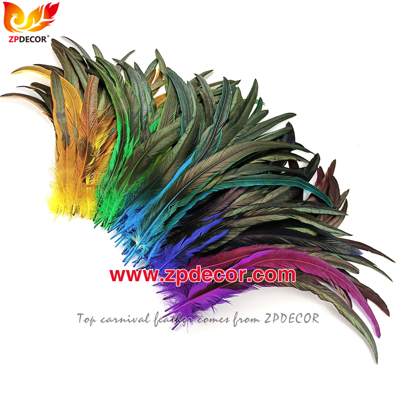 Zpdecor Feathers Factory Wholesale 35-40cm Directly Dyed Mix Colors Rooster Coque Tail Feathers for Bahams Jankanoo Carnival Costumes