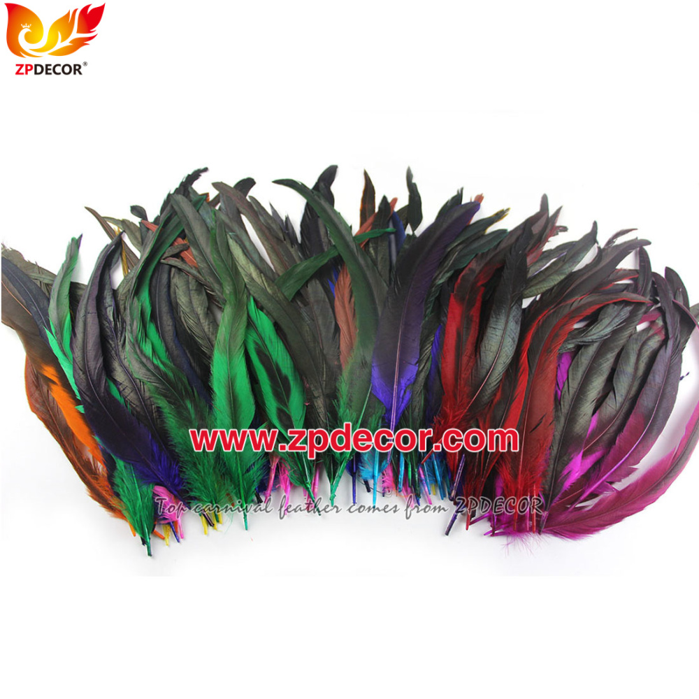 Zpdecor Feathers Factory Wholesale 30-35cm Directly Dyed Mix Colors Rooster Coque Tail Feathers for Bahams Jankanoo Carnival