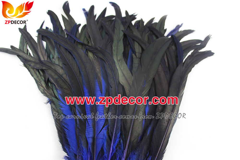 Zpdecor Feathers Factory Wholesale 30-35 cm Directly Dyed Royal Blue Rooster Coque Tail Feathers for Bahams Jankanoo Carnival