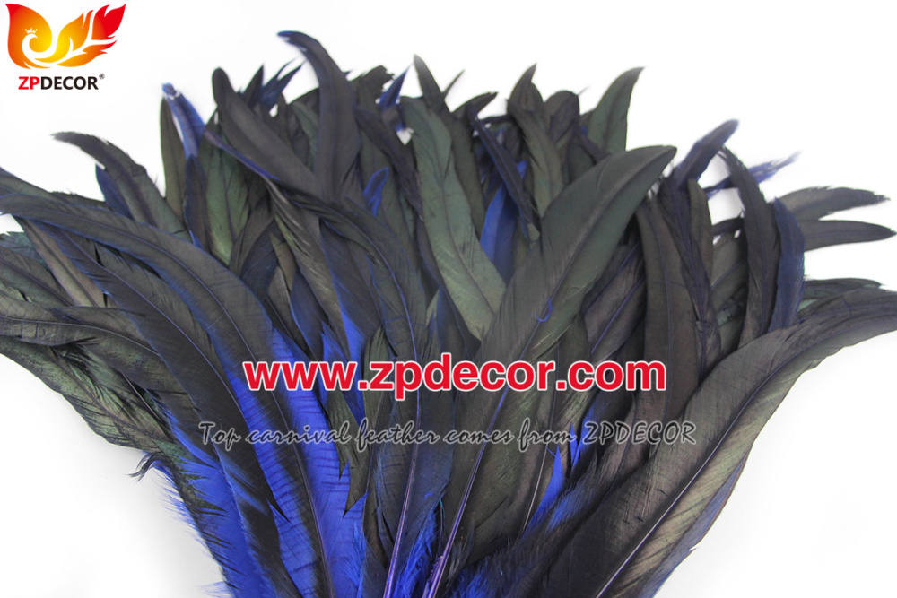 Zpdecor Feathers Factory Wholesale 30-35 cm Directly Dyed Royal Blue Rooster Coque Tail Feathers for Bahams Jankanoo Carnival