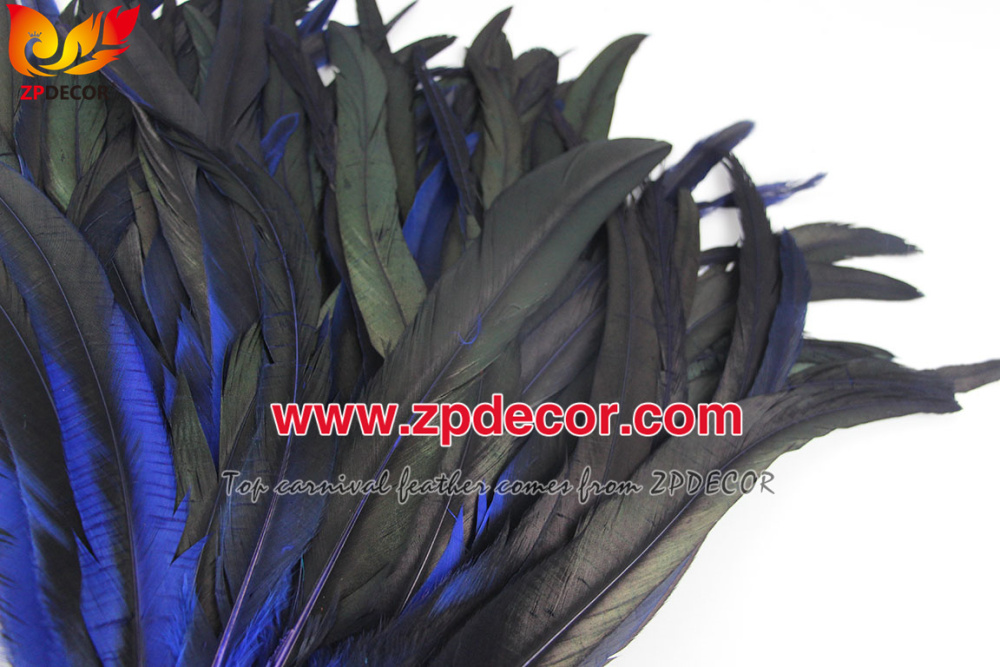 Zpdecor Feathers Factory Wholesale 30-35 cm Directly Dyed Royal Blue Rooster Coque Tail Feathers for Bahams Jankanoo Carnival