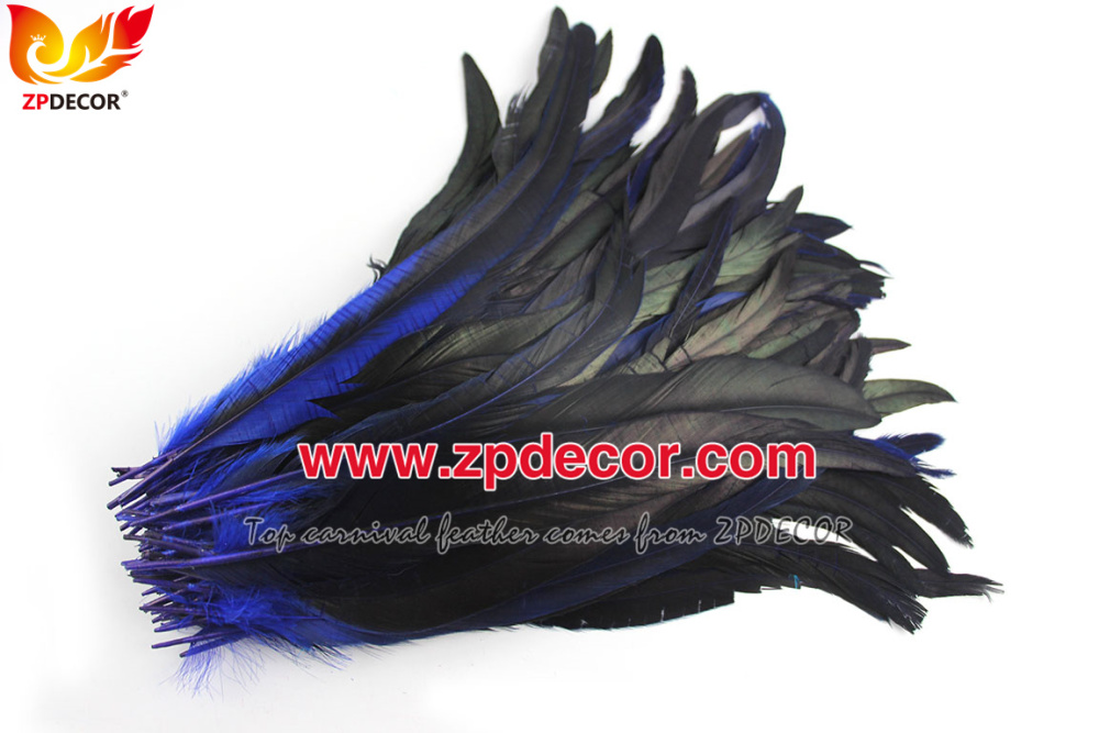Zpdecor Feathers Factory Wholesale 30-35 cm Directly Dyed Royal Blue Rooster Coque Tail Feathers for Bahams Jankanoo Carnival