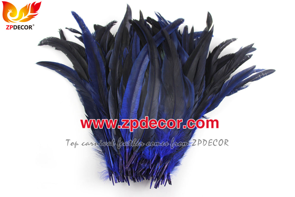 Zpdecor Feathers Factory Wholesale 30-35 cm Directly Dyed Royal Blue Rooster Coque Tail Feathers for Bahams Jankanoo Carnival