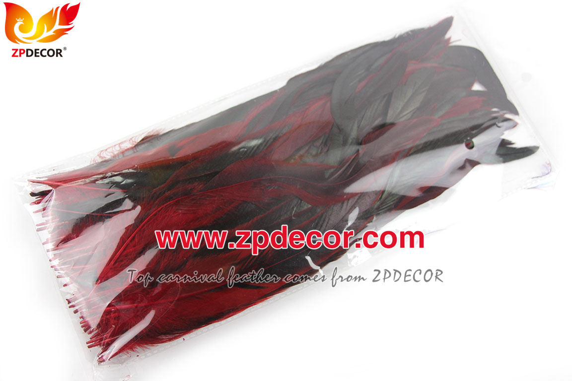 Zpdecor Feathers Factory Wholesale 30-35cm Directly Dyed Red Rooster Coque Tail Feathers for Bahams Jankanoo Carnival