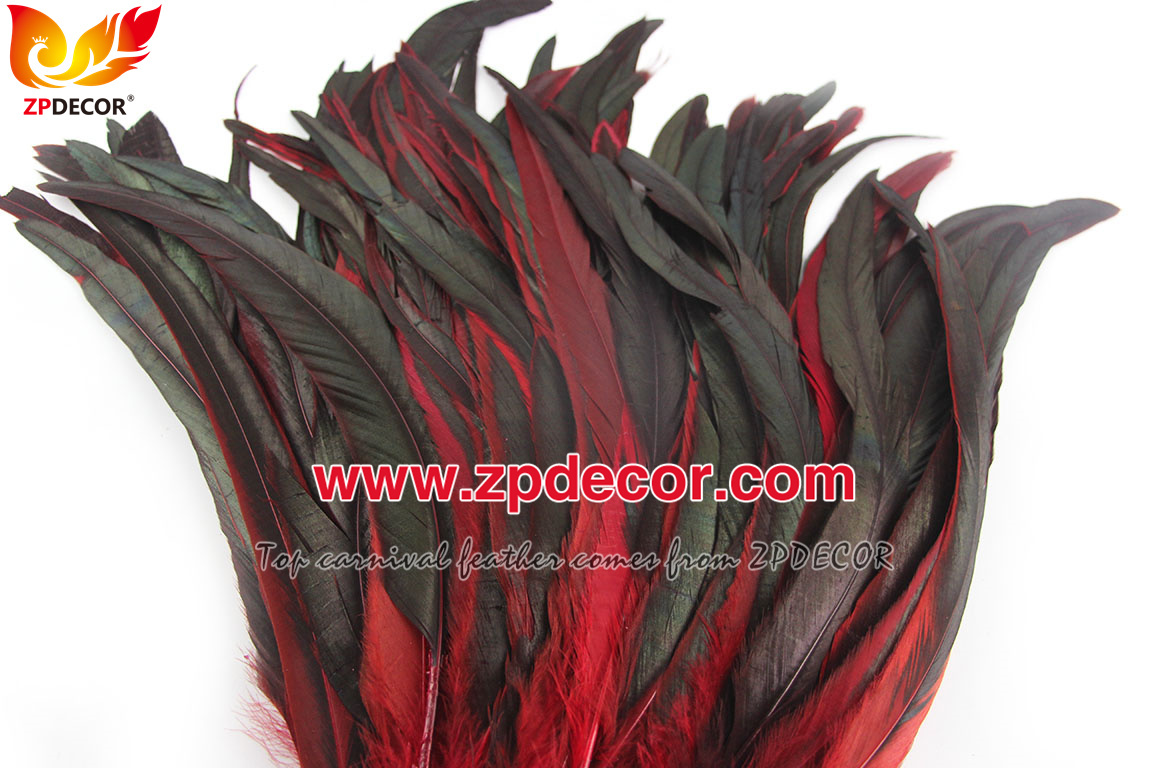Zpdecor Feathers Factory Wholesale 30-35cm Directly Dyed Red Rooster Coque Tail Feathers for Bahams Jankanoo Carnival