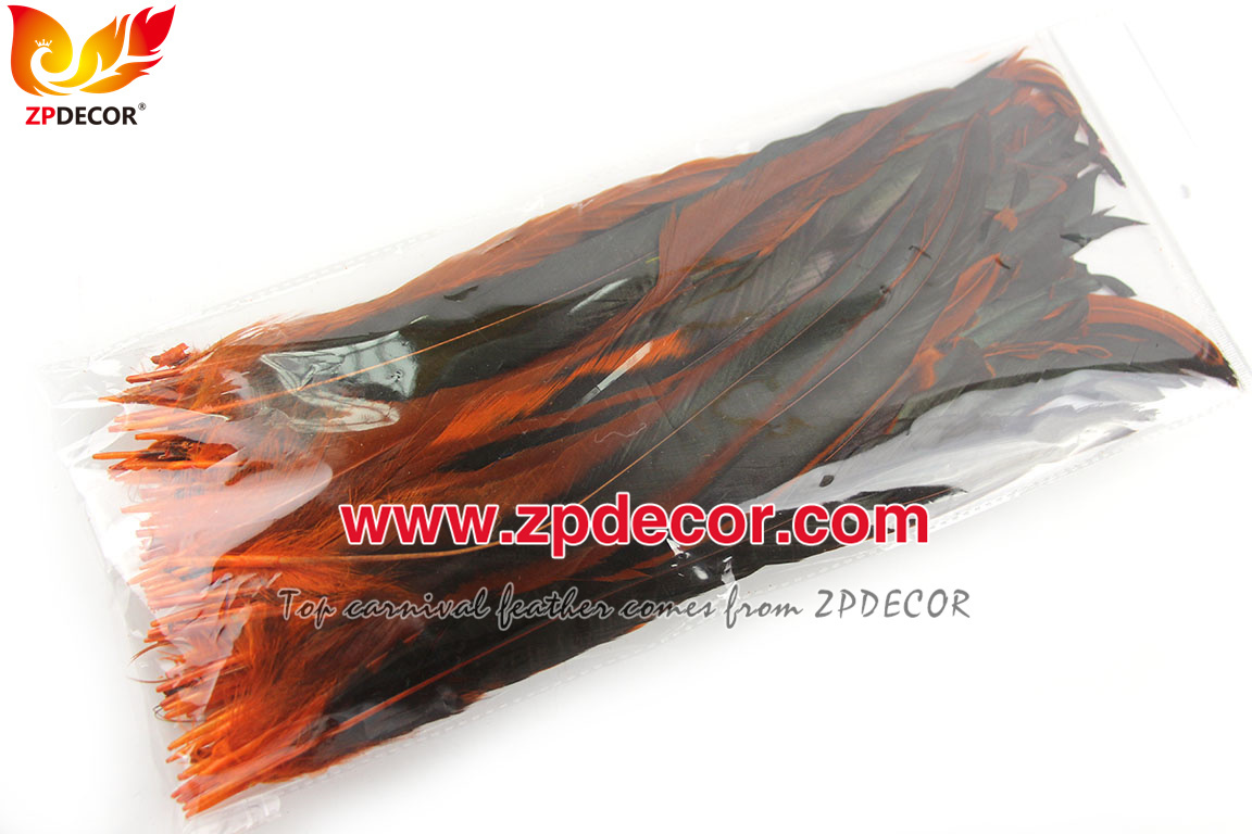Zpdecor Feathers Factory Wholesale 30-35cm Directly Dyed Orange Rooster Coque Tail Feathers for Bahams Jankanoo Carnival