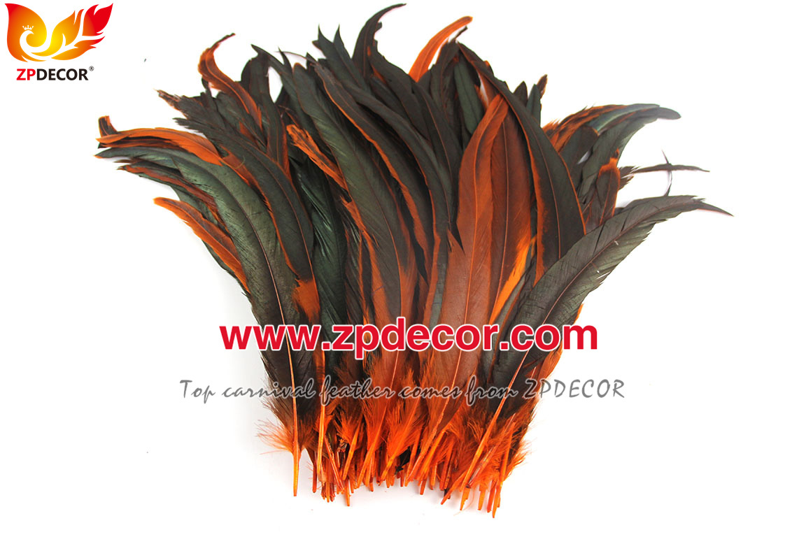 Zpdecor Feathers Factory Wholesale 30-35cm Directly Dyed Orange Rooster Coque Tail Feathers for Bahams Jankanoo Carnival