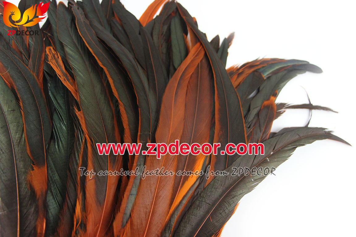 Zpdecor Feathers Factory Wholesale 30-35cm Directly Dyed Orange Rooster Coque Tail Feathers for Bahams Jankanoo Carnival