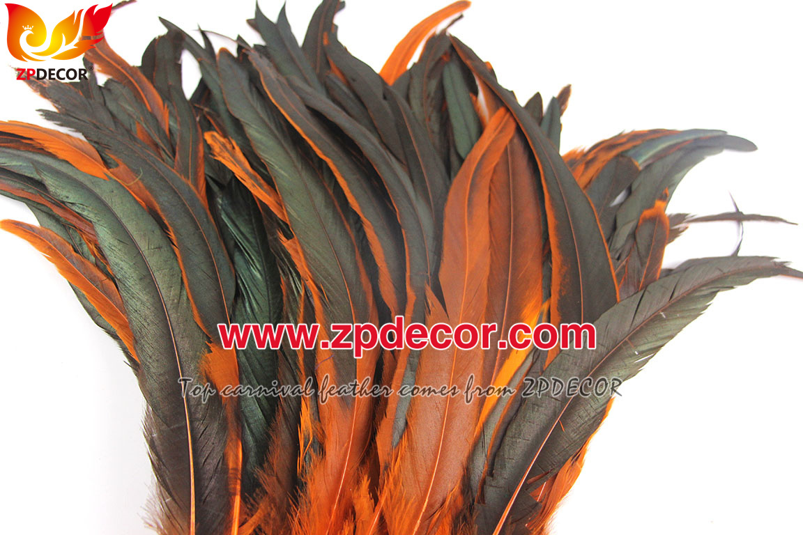 Zpdecor Feathers Factory Wholesale 30-35cm Directly Dyed Orange Rooster Coque Tail Feathers for Bahams Jankanoo Carnival