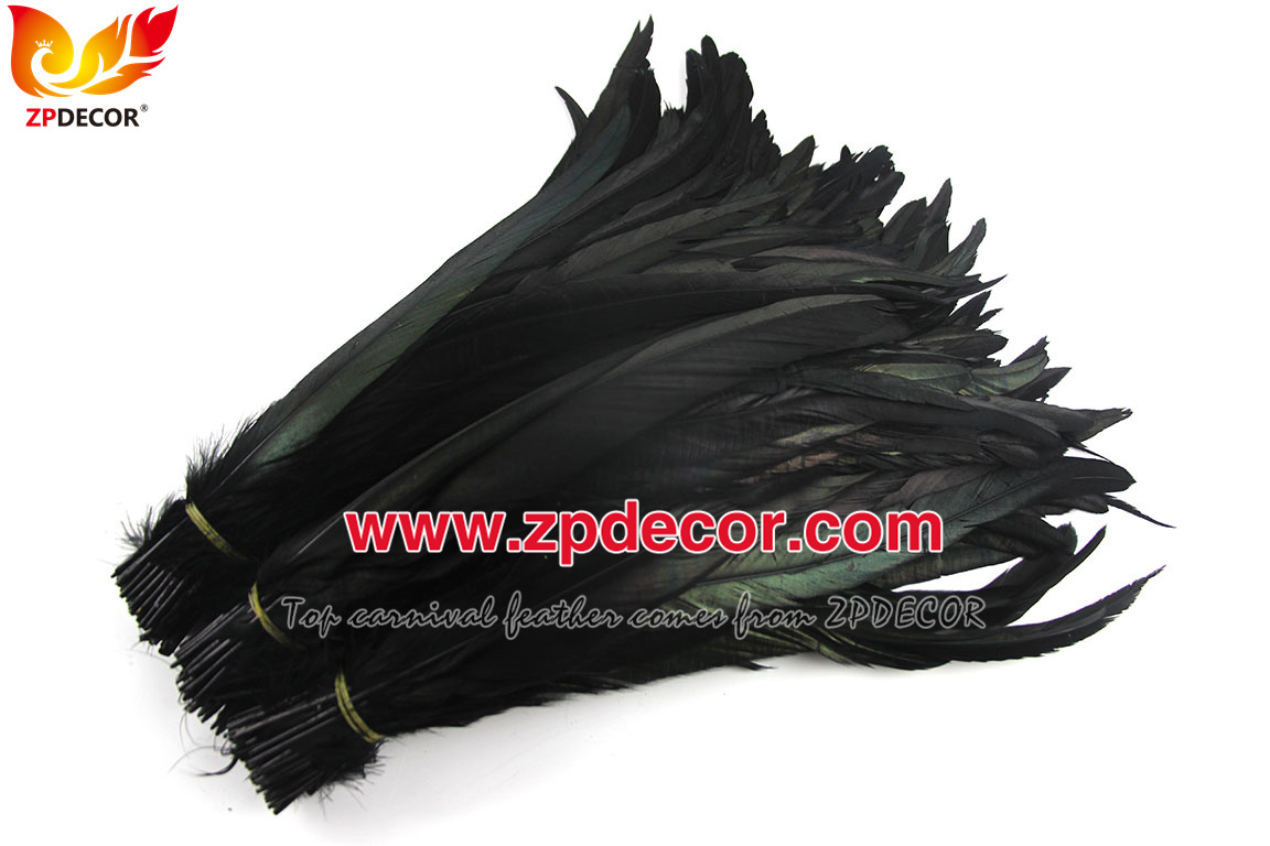 Zpdecor Feathers Factory Wholesale 30-35cm Directly Dyed Black Rooster Coque Tail Feathers for Bahams Jankanoo Carnival