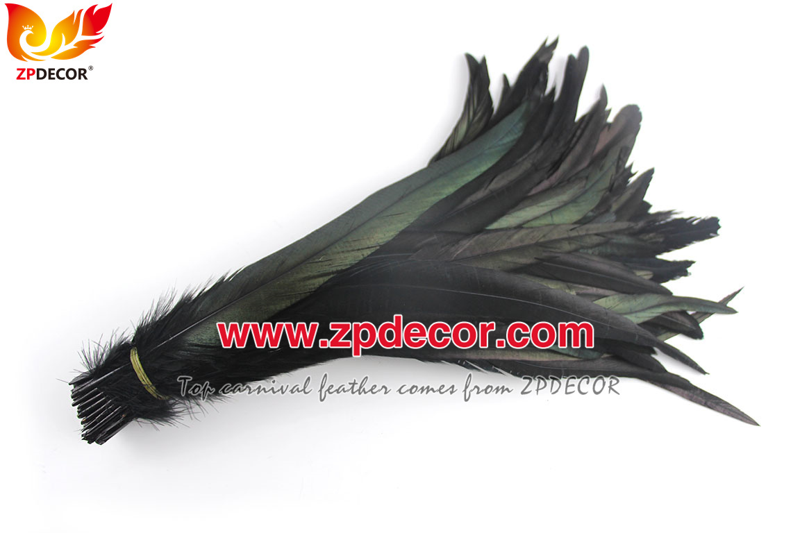 Zpdecor Feathers Factory Wholesale 30-35cm Directly Dyed Black Rooster Coque Tail Feathers for Bahams Jankanoo Carnival