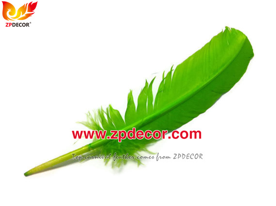 Zpdecor Feathers Factory Wholesale 25-30 cm Stock Lime Green Turkey Rounds Quill Wing Feathers for Trinidad and Tobago Carnival Costumes