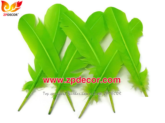 Zpdecor Feathers Factory Wholesale 25-30 cm Stock Lime Green Turkey Rounds Quill Wing Feathers for Trinidad and Tobago Carnival Costumes