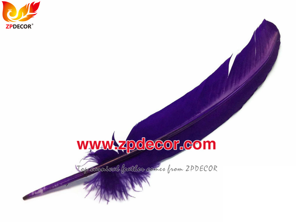 Zpdecor Feathers Factory Wholesale 25-30 cm Stock Purple Turkey Rounds Quill Wing Feathers for Dominica Carnival Costumes