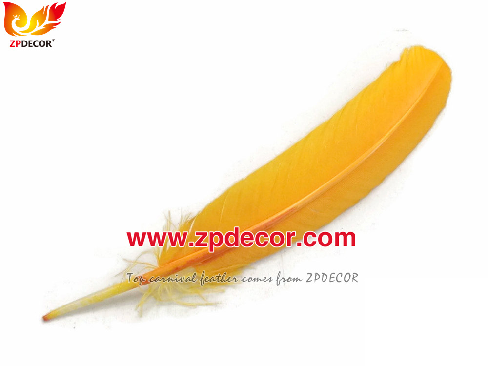 Zpdecor Feathers Factory Wholesale 25-30 cm Stock Gold Yellow Turkey Rounds Quill Wing Feathers for Trinidad and Tobago Carnival Costumes