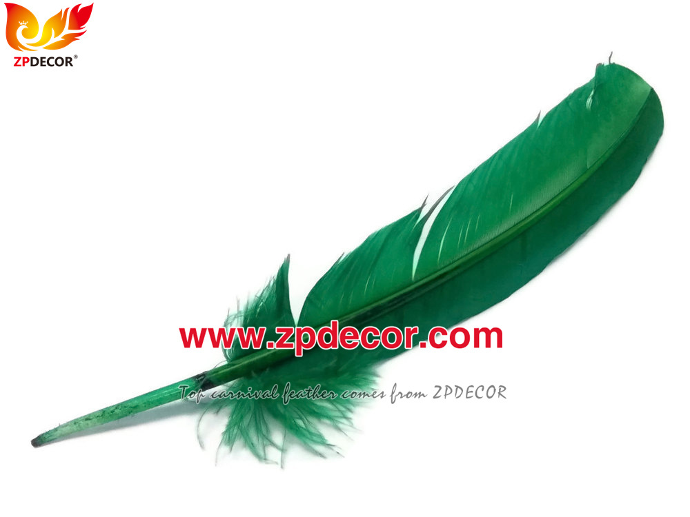 Zpdecor Feathers Factory Wholesale 25-30 cm Stock Green Turkey Rounds Quill Wing Feathers for Bahams Jankanoo Carnival Costumes