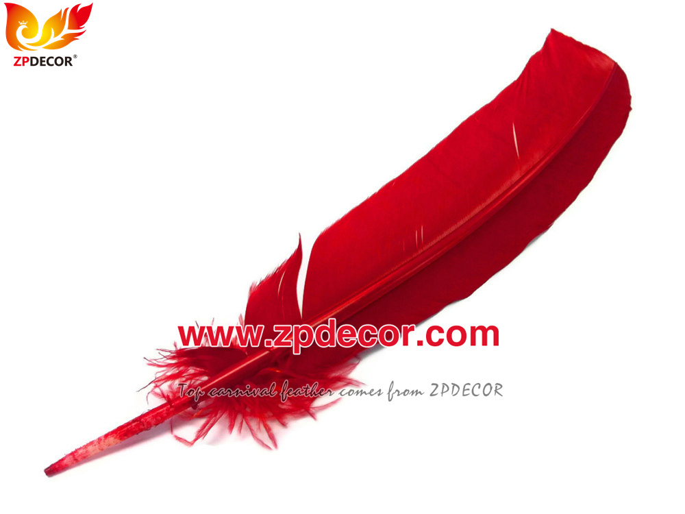 Zpdecor Feathers Factory Wholesale 25-30 cm Stock Red Turkey Rounds Quill Wing Feathers for Notting Hill Carnival Costumes