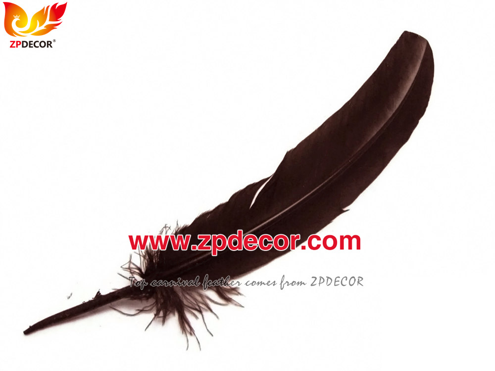 Zpdecor Feathers Factory Wholesale 25-30 cm Stock Brown Turkey Rounds Quill Wing Feathers for Jamaica Carnival Costumes