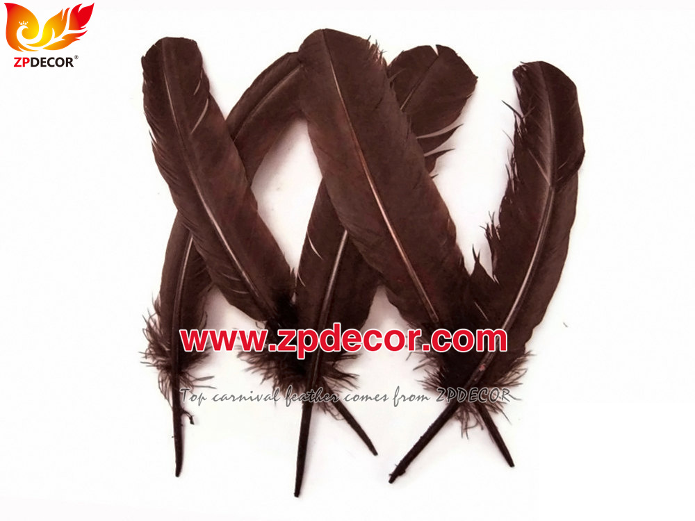 Zpdecor Feathers Factory Wholesale 25-30 cm Stock Brown Turkey Rounds Quill Wing Feathers for Jamaica Carnival Costumes