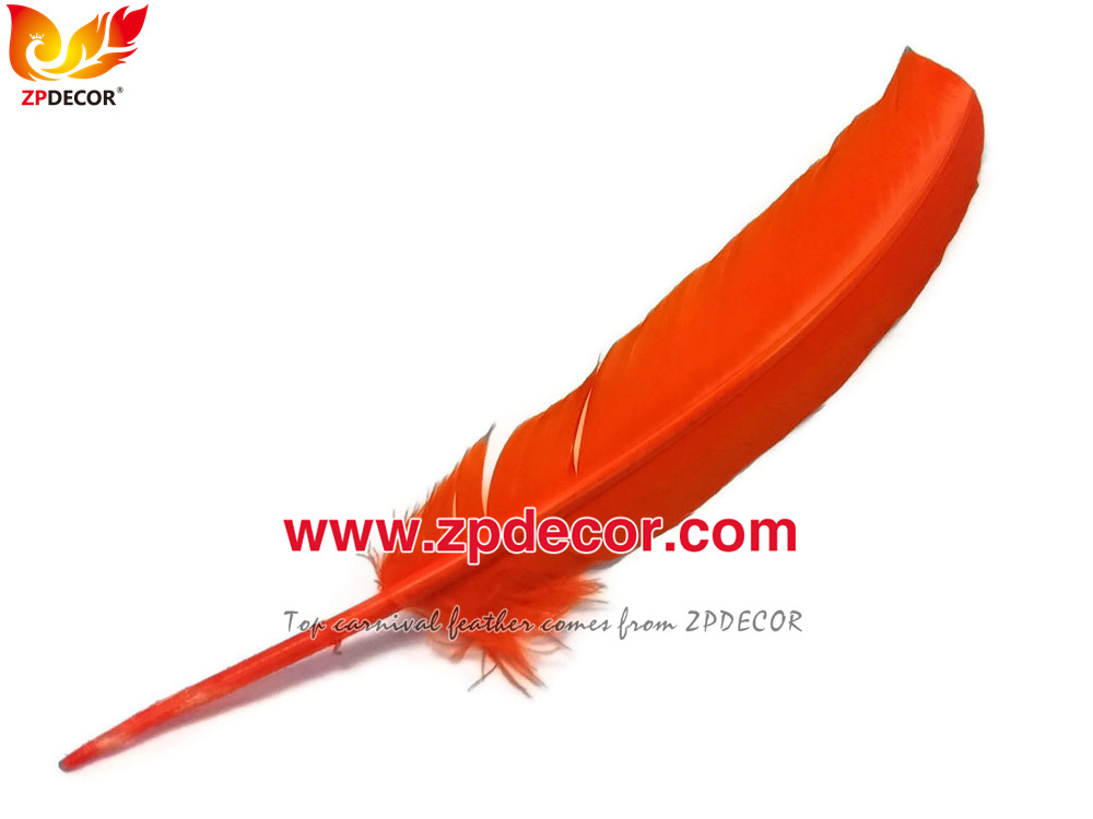 Zpdecor Feathers Factory Wholesale 25-30 cm Stock Orange Turkey Rounds Quill Wing Feathers for Trinidad and Tobago Carnival Costumes