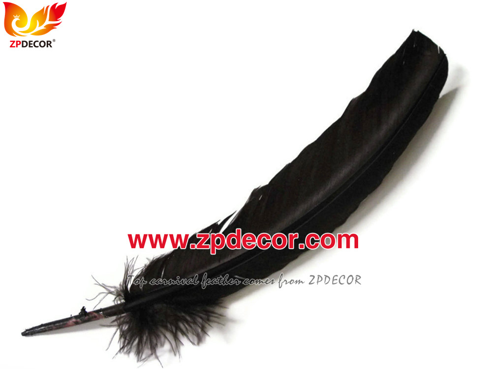 Zpdecor Feathers Factory Wholesale 25-30 cm Stock Black Turkey Rounds Quill Wing Feathers for Miami Carnival Costumes