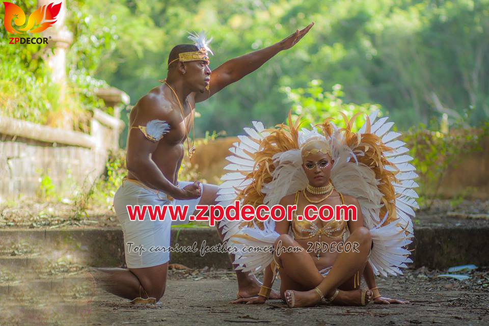 Zpdecor Feathers Factory Wholesale 25-30 cm Turkey Rounds Quill Wing Feathers for Trinidad and Tobago Carnival Costumes