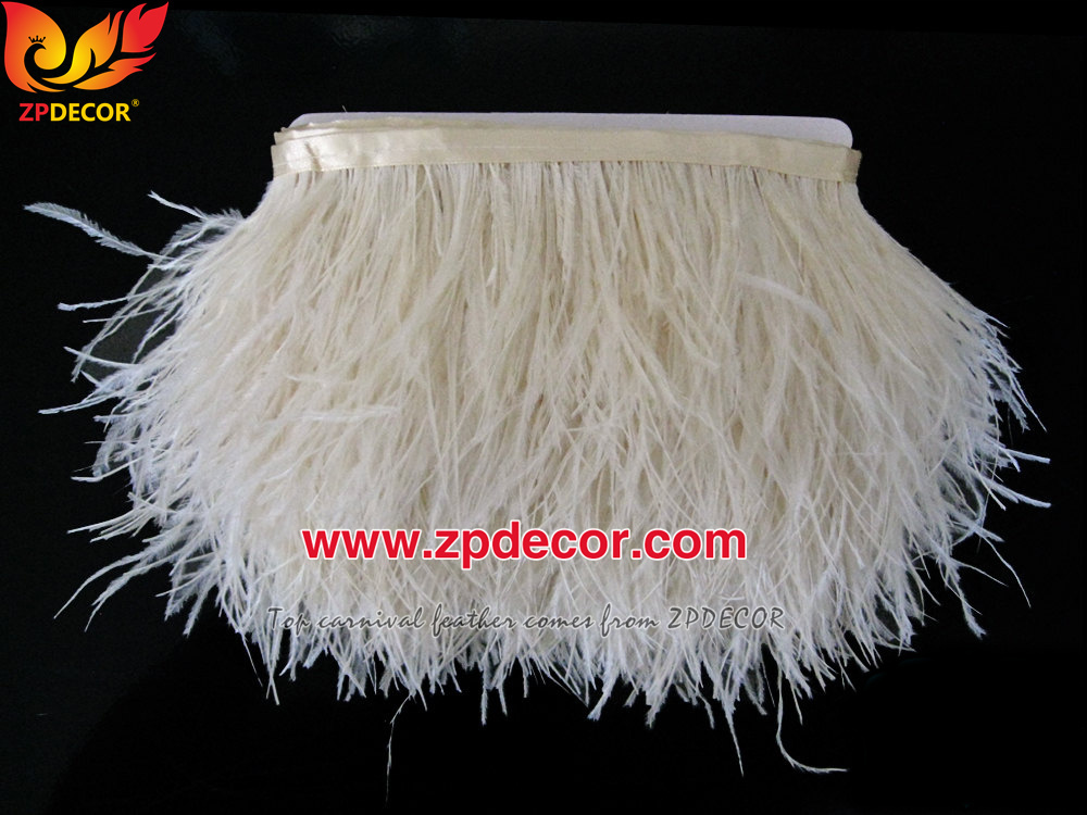 Zpdecor Feathers Factory Wholesale Stock 10-15 cm Ivory Fluffy Ostrich Feather Fringe Trim for Fashion Costumes Design