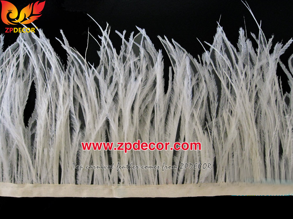 Zpdecor Feathers Factory Wholesale Stock 10-15 cm Ivory Fluffy Ostrich Feather Fringe Trim for Fashion Costumes Design