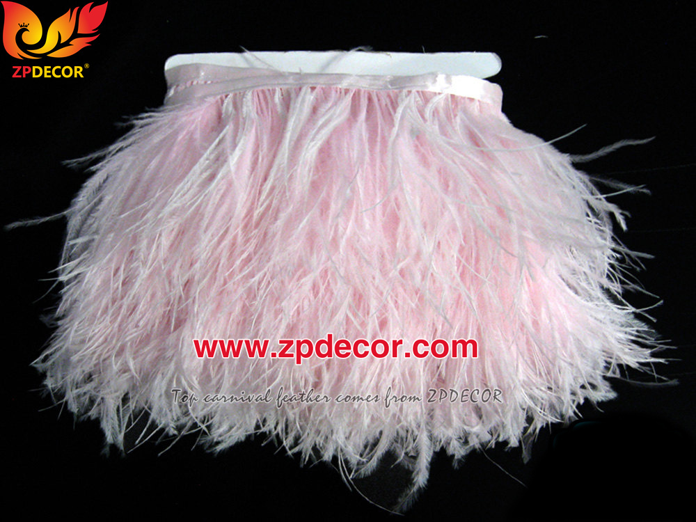 Zpdecor Feathers Factory Wholesale  Stock 10-15 cm Pink Fluffy Ostrich Feather Fringe Trim for Fashion Costumes Design