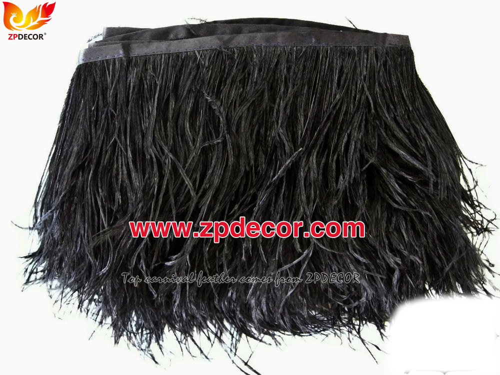 Zpdecor Feathers Factory Wholesale Stock 10-15 cm Black Ostrich Feather Fringe Trim for Fashion Costumes and Jewelry Design
