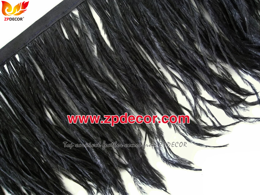 Zpdecor Feathers Factory Wholesale Stock 10-15 cm Black Ostrich Feather Fringe Trim for Fashion Costumes and Jewelry Design