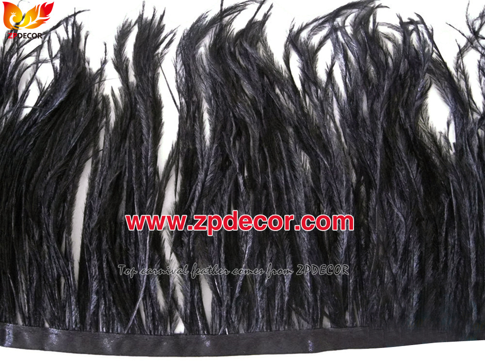 Zpdecor Feathers Factory Wholesale Stock 10-15 cm Black Ostrich Feather Fringe Trim for Fashion Costumes and Jewelry Design